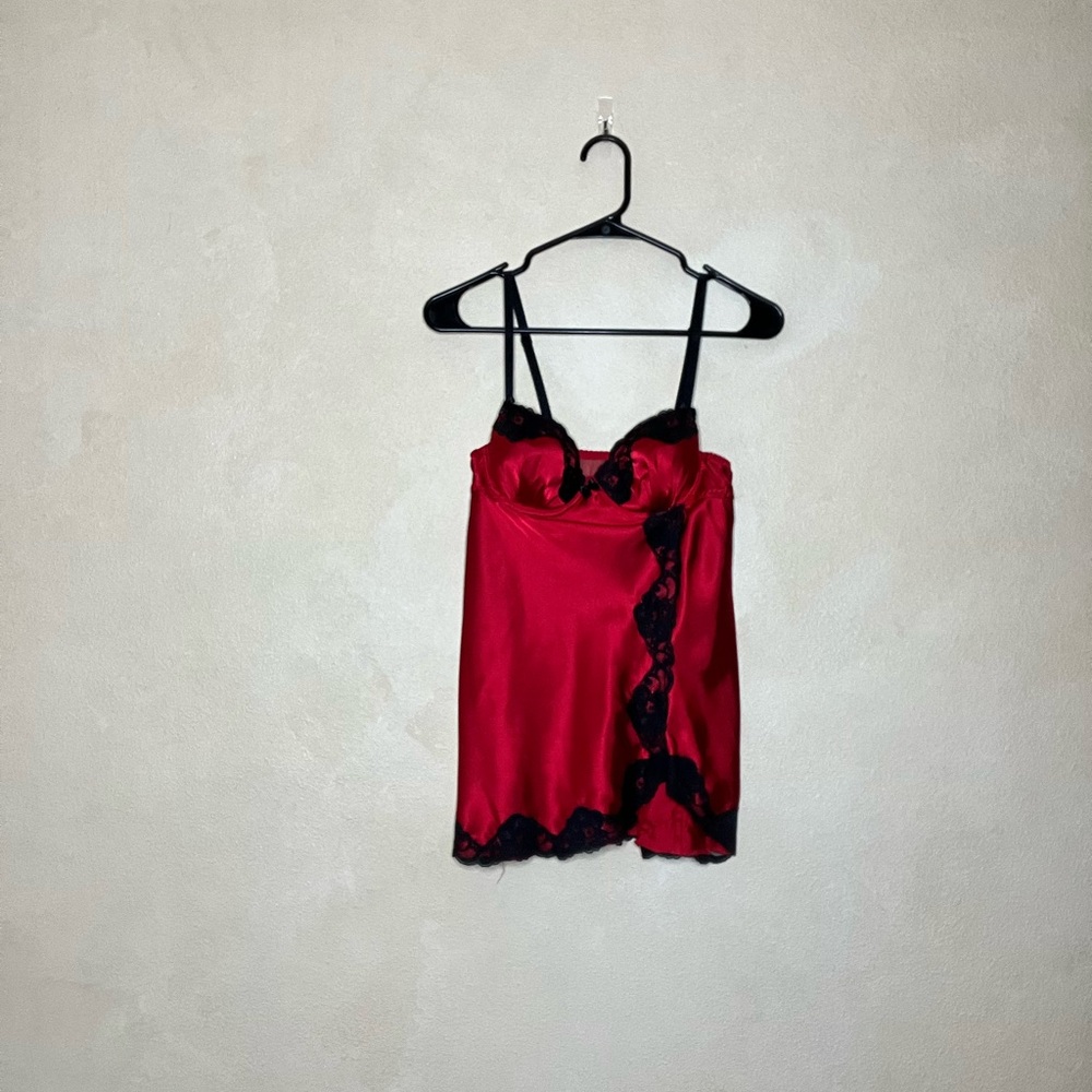 Red Satin Lace Trim Camisole